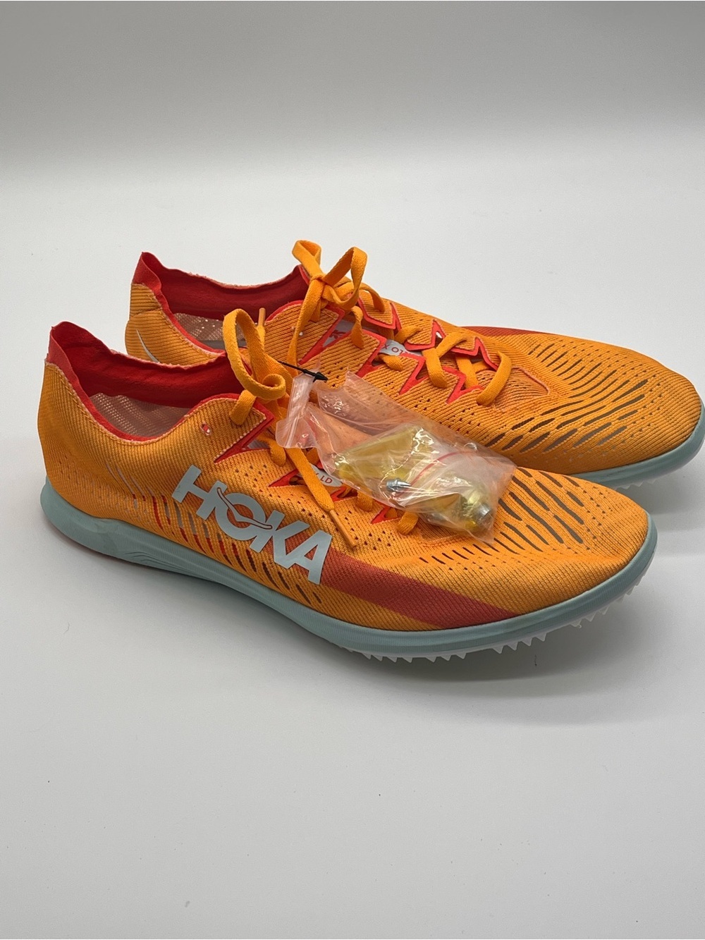 Hoka Cielo X LD Orange Track Running Spikes Pale Blue Sole Men’s 12/Women’s 13.5